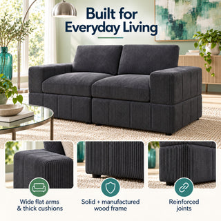 Oversized Modular Loveseat, 2 Piece Living Room Sofa Set - Dark Gray