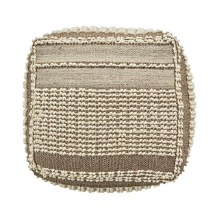 Rustic Wool And Cotton Large Pouf, Handcrafted Tufted Design - Brown / Beige