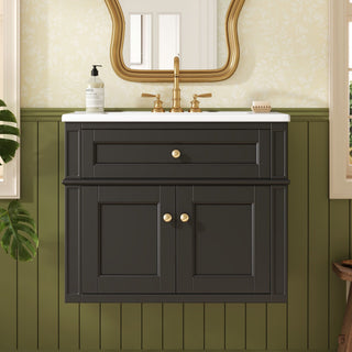 Wall Mounted Bathroom Vanity With Tip Out Drawer And Open Back Design