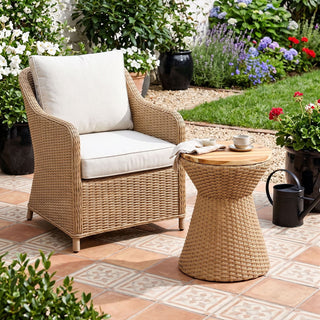 Stool With Lid, Wicker Accent Table, Indoor Outdoor Side Table - Brown White