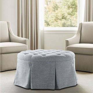 Skirted Tufted Round Ottoman With Button Top - Gray