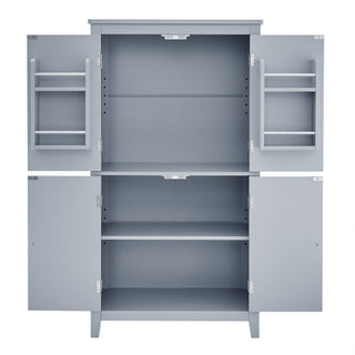 Elegant Bathroom Floor Storage Cabinet With 4 Doors, Adjustable Shelves
