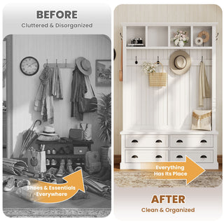 Hall Tree With 4 Drawers, Coat Rack With 6 Hooks