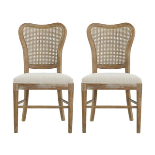 Classic Retro Dining Chair (Set of 2) With Rattan Backrest - Dark Brown / Beige