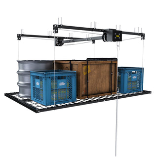 Overhead Garage Storage Rack For High Ceilings, Construction With Safety Lock - Black