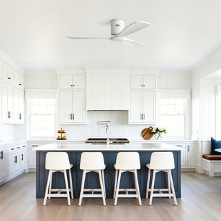 52" Flush Mount Ceiling Fan & Remote, No Light, 3 Blades, 6 Speed DC Motor For Indoor Patio - White