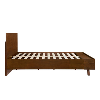 Queen Size Platform Bed Frame With Footboard Storage - Walnut