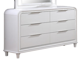 Pearl Dresser With Mirror 6 Drawers Spacious Storage - White