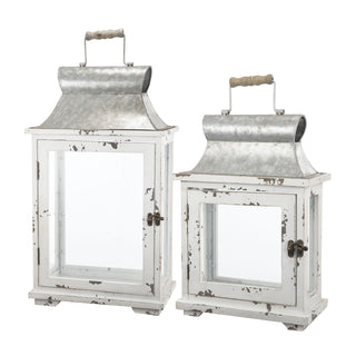 Wooden Candle Lantern Decorative, Hurricane Lantern Holder Decor For Indoor Outdoor, Home Garden Wedding - White