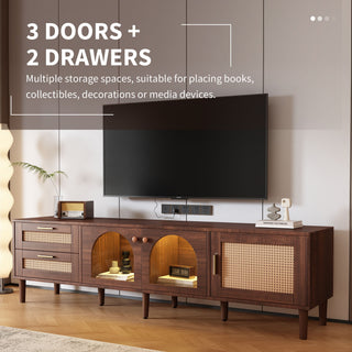 TV Stand With 3 Cabinets & 2 Drawers, LED Light Media Console For TVs Up To 80" - Dark Brown