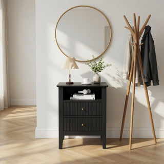 Fluted Nightstand With 2 Drawers