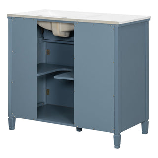Modern Bathroom Vanity With Ceramic Sink, Freestanding, One Tip Out Drawer, 3 Side Drawers, Adjustable Shelf