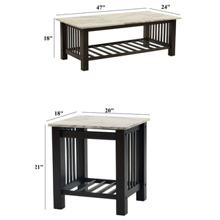 3 Piece Occasional Table Set, 1 Coffee Table And 2 End Tables, Open Storage Design - Walnut