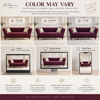 3 Person Sofa With Deep Seat, Tufted Backrest