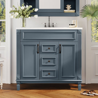 36" Bathroom Vanity With Top Sink, Basin On Cabinet With 2 Soft Closing Doors And 2 Drawers - Blue