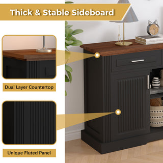 Fluted Sideboard Buffet Cabinet With 4 Doors And 3 Drawers