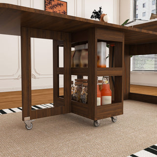 Extendable Dining Table With Power Socket, Lockable Casters, Storage Cabinet