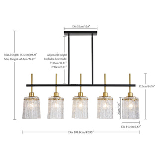 Chandelier 5 Light, Fixture Over Table - Black / Gold
