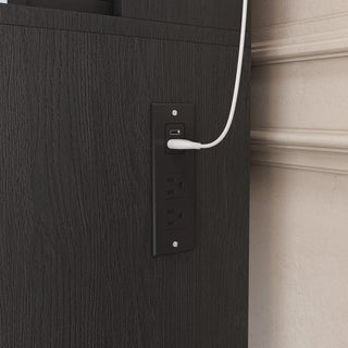 Vanity Table With Mirror, Adjustable LED Lights, Power Outlet, Hairdryer Holder & Stool