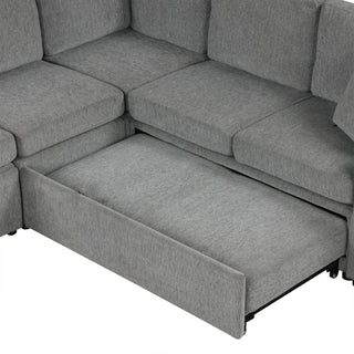 Modern U-Shaped Sectional Sofa Convertible Pull-Out Sofa Bed With USB Ports And Cup Holders