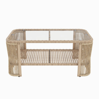 Outdoor Modular Conversation Sofa With Cushions And Coffee Table - Beige