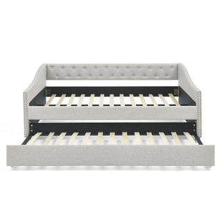 Upholstered Tufted Daybed With Drawers, Waved Arms