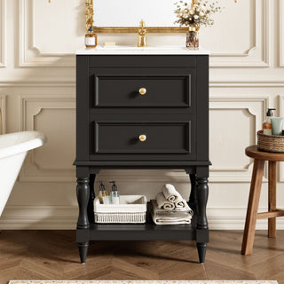 Retro Design Bathroom Vanity With Sink, 2 Drawer Storage Cabinet