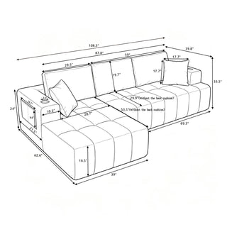 L - Shaped Sectional Sofa With Cup Holders & Side Pockets