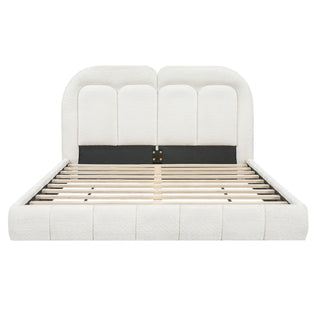 Queen Size Upholstered Platform Bed With Tufted Headboard - White
