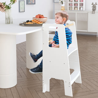 Standing Tower, Child Kitchen Step Stool Toddler, Montessori Stool Adjustable Height - White