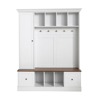 Hall Tree With Shoe Storage Bench, Entryway Coat Rack With 5 Hooks