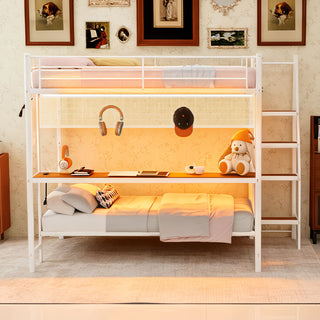 Bunk Bed With Built In Desk And LED Lighting