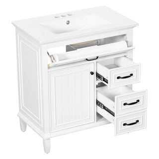 Bathroom Vanity With Sink Top, Flip Drawers, Adjustable Shelf