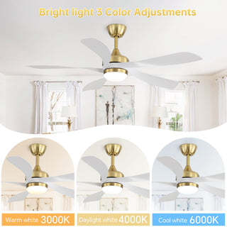 52" Indoor Ceiling Fan With 3 Color Dimmable LED Light Blades, Reversible DC Motor, Remote Control