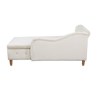 Chaise Lounge Indoor, Lounge Chair For Bedroom With Storage & Pillow, Modern Upholstered Rolled Arm Chase Lounge For Sleeping With Nailhead Trim For Living Room Bedroom Office