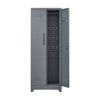 Heavy Duty Storage Cabinet With Locking Doors, Hanging Rod & Shelves, Broom Closet - Gray