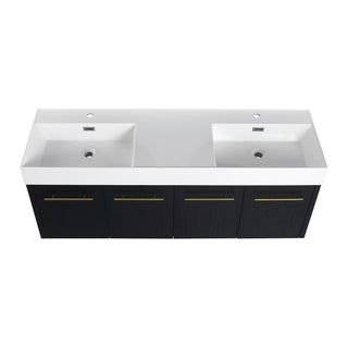 Modern Wall Mounted Bathroom Vanity With Resin Sink And Storage Rack