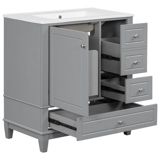 Freestanding Bathroom Vanity With Sink, Soft Close Door, 3 Drawers