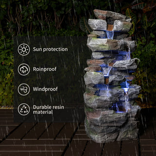 Rock Waterfall Outdoor Fountain With LED Lights - Gray