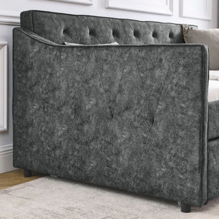 Twin Upholstered Daybed With Trundle, Waved Arms - Gray