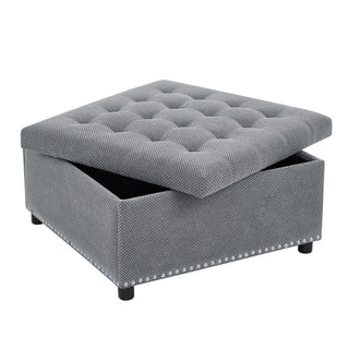 Square Tufted Storage Ottoman With Nailhead Trim