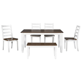 6 Piece Dining Set With 4 Upholstered Chairs & Bench - Walnut