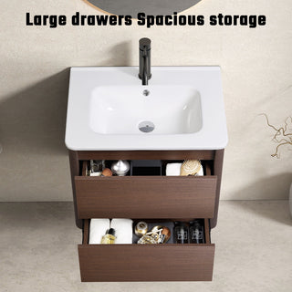 Wall Mounted Bathroom Vanity With Soft Close Drawer - Black Brown