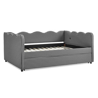 Gingham Daybed With USB Charging Port, Wave-Shaped Design