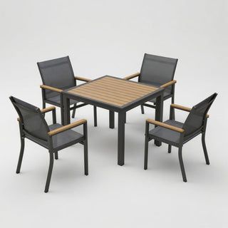 Gray Aluminum Patio Dining Set With Textilene Chairs, 5 Piece All Weather Outdoor Table And Chair Set For Patio, Porch, Garden
