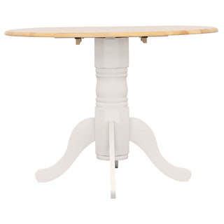 Round Dining Table With Drop Leaf Pedestal Base, Expandable Top - Natural