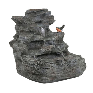 Concrete Rock Waterfall Fountain With LED Lights, Outdoor Garden Decor