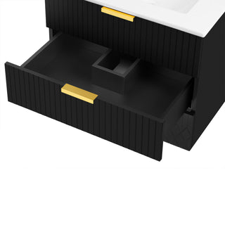 Wall Mounted Floating Cabinet With Double Drawer, Rectangular Sink