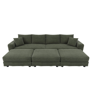 Convertible Deep Seat Sofa With Soft Pillows And Ottomans
