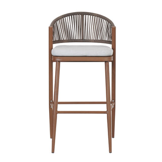 Outdoor Bar Height Metal Frame Counter Stools With Scallop Shaped Backrest & Water Resistant Cushions